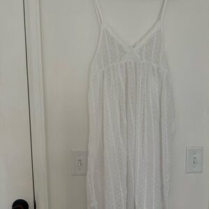 Free People White Chemise with V-Neck and Spaghetti Straps